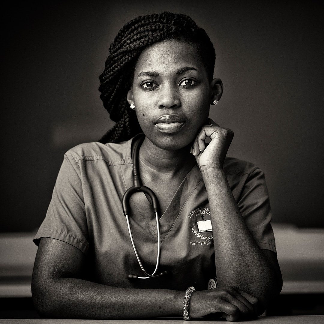 Black and white portrait of healthcare worker
